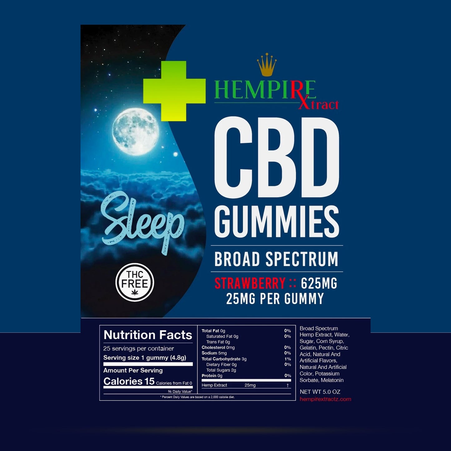 Hempire Xtractz CBD Gummies 625MG Sleep Strawberry Broad Spectrum