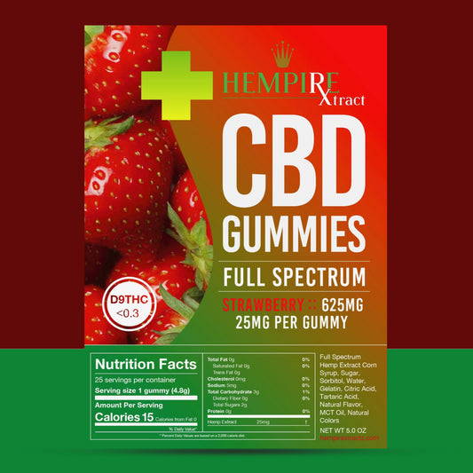 Hempire Xtractz CBD Gummies 625MG Strawberry Full Spectrum